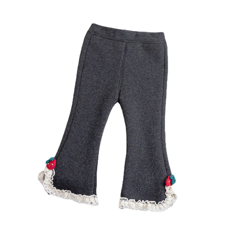 Baby Girl Solid Color Mesh Patched Design Fleece Thickened Pants