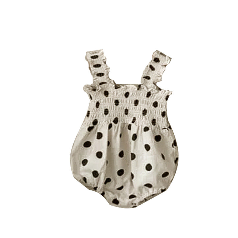 Baby Girl Dot Pattern Sling Onesie & Dress In Summer