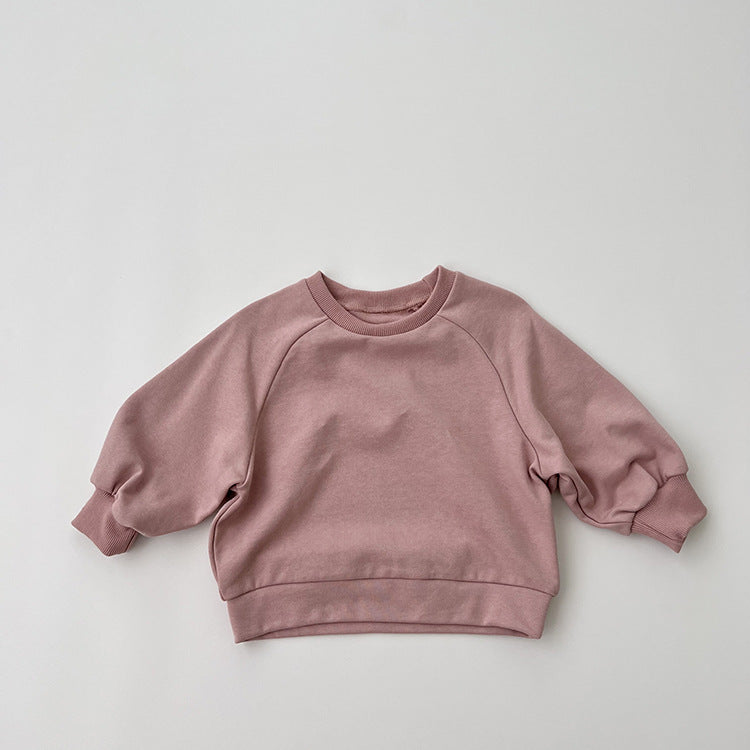 Baby Solid Color Long Sleeve Pullover Crewneck Hoodies