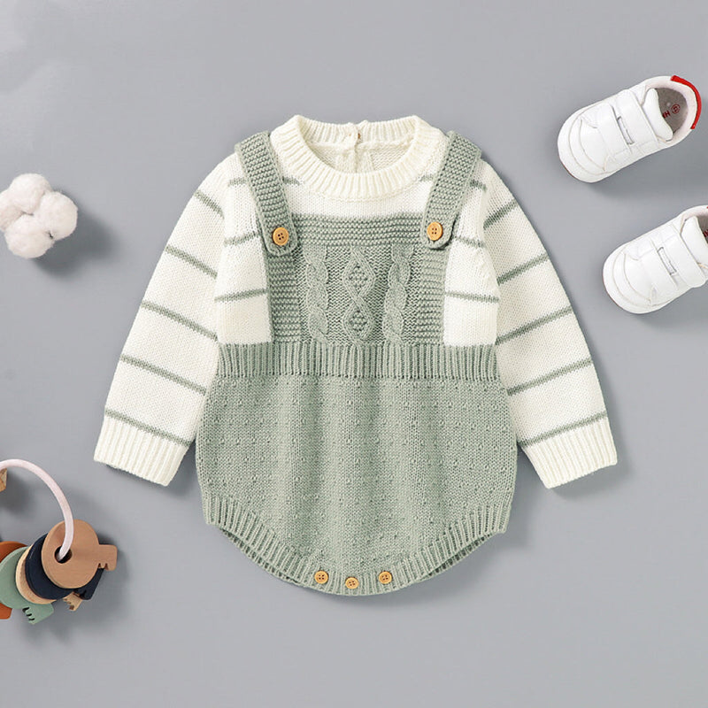 Baby Striped Pattern False Design Triangle Knit Onesies