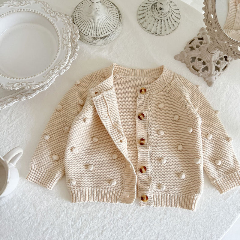 Baby Solid Color Fur-Ball Patched Design Cardigan