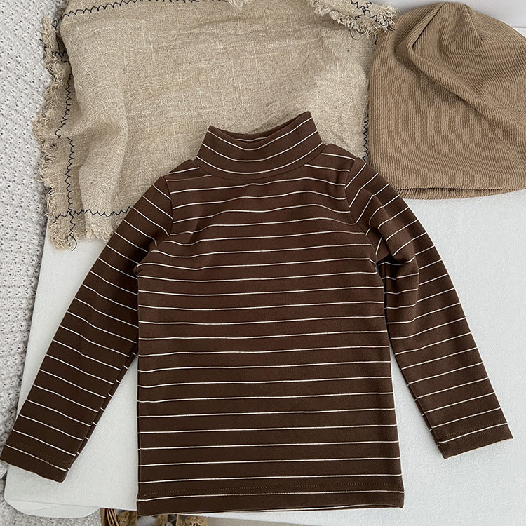 Baby Striped Pattern High Turtle Nack Soft Cotton Comfy Shirt