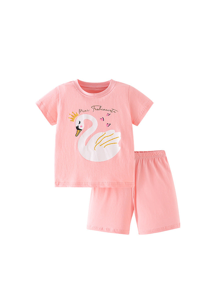 Girls Swan Queen Print T-Shirt And Shorts Set