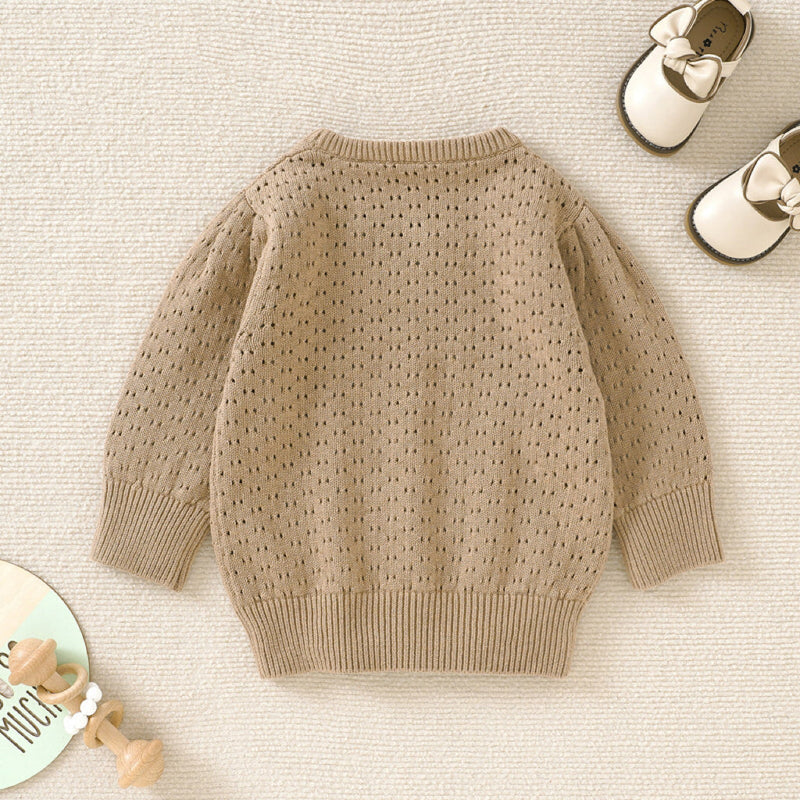 Baby Girl Solid Color Hollow Carved Design Cotton Sweater