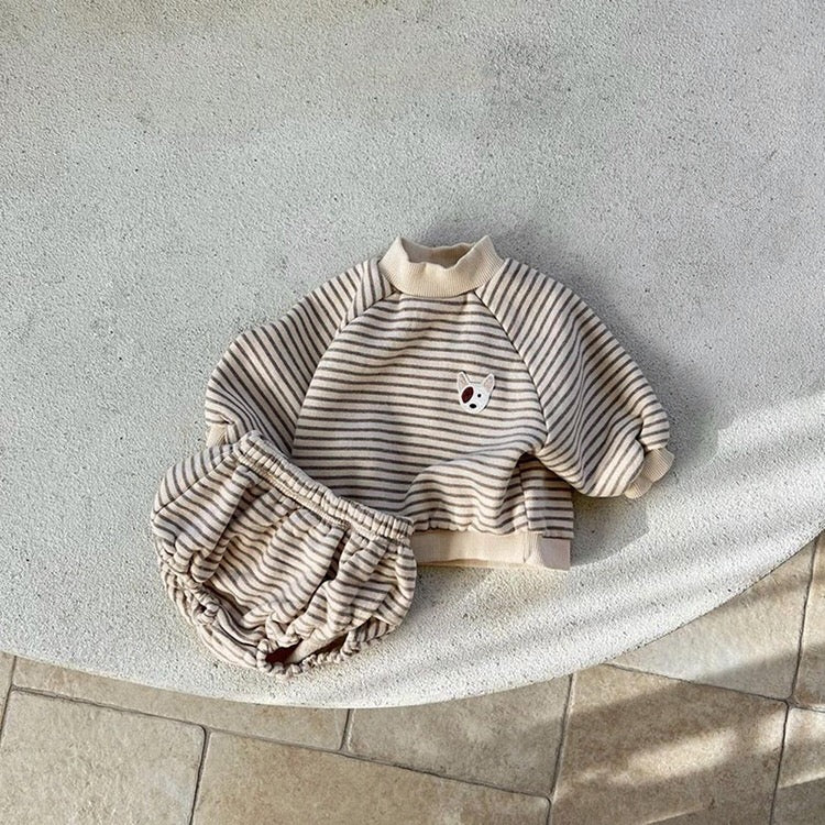 Baby Striped Pattern Hoodies Combo Triangle Shorts Sets