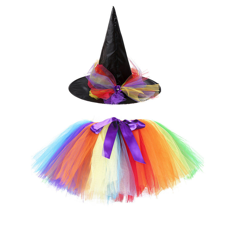 Children’s Halloween Witch Cosplay Hat Skirt Wings 1-Piece Sets