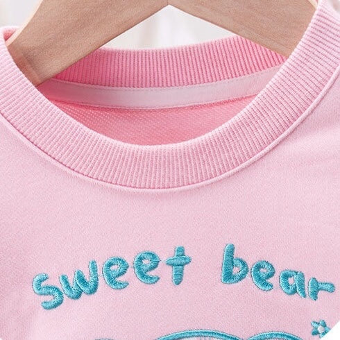 Baby Cartoon Bear Patched Graphic Kids Valentine’ Day Clothes Pullover Hoodies