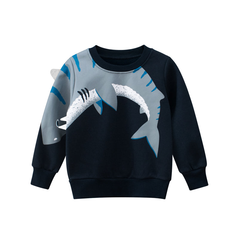 Boys Whales Print Round Collar Long-Sleeved Sweatshirt