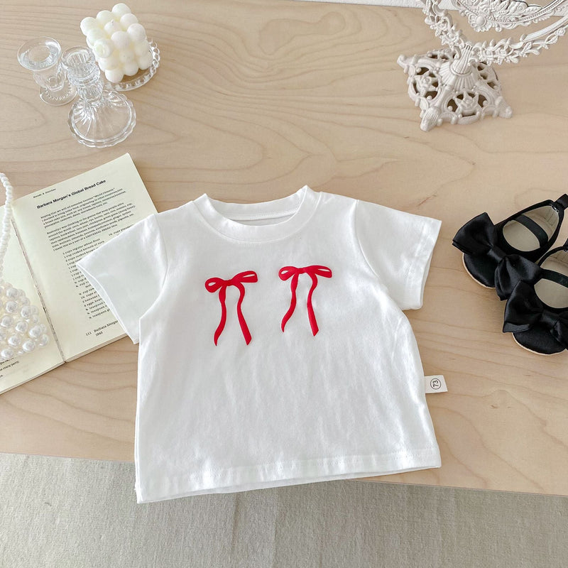 New Arrival Summer Baby Kids Girls Bow Embroidery Pattern Simple Overalls Design Dress And T-Shirt – Sister Matching Set