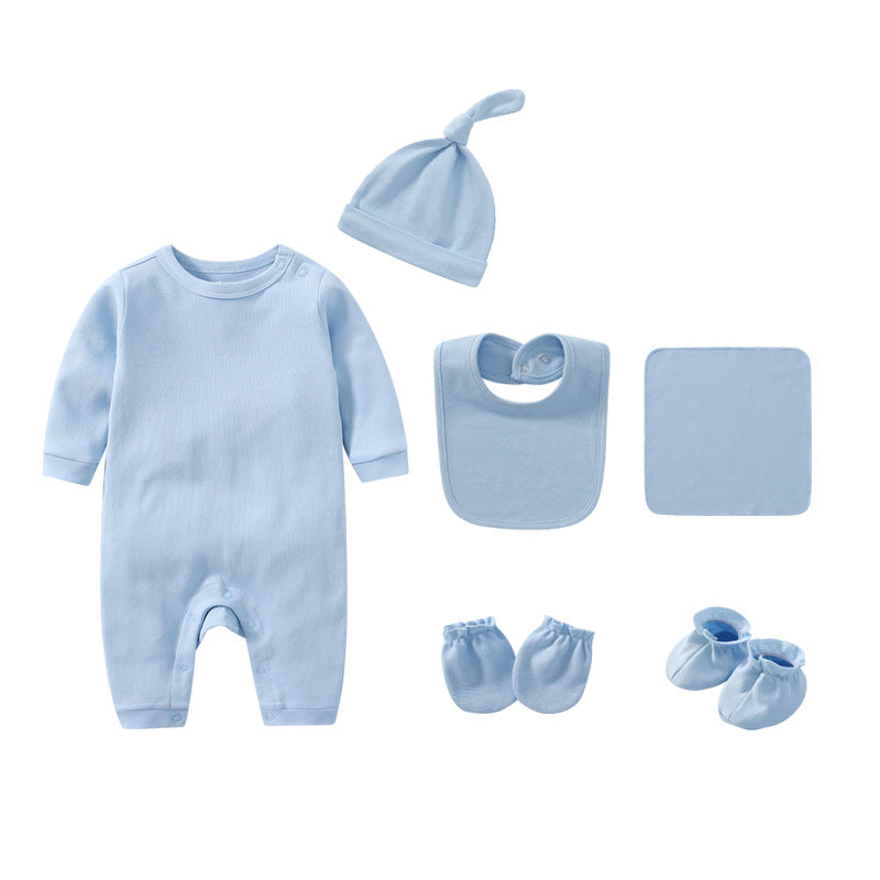 Newborn Solid Color Romper Hat, Bib, Gloves, Footwear, Square Scarf Sets