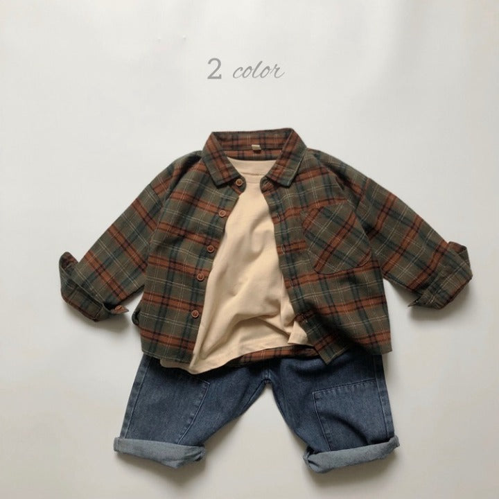 Baby Plaid Pattern Vintage Style Lapel Design Shirt