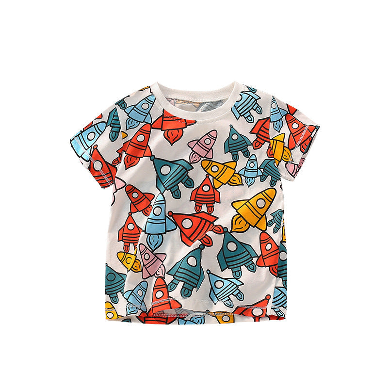 Baby Boy All Over Rocket Pattern Round Neck Tee