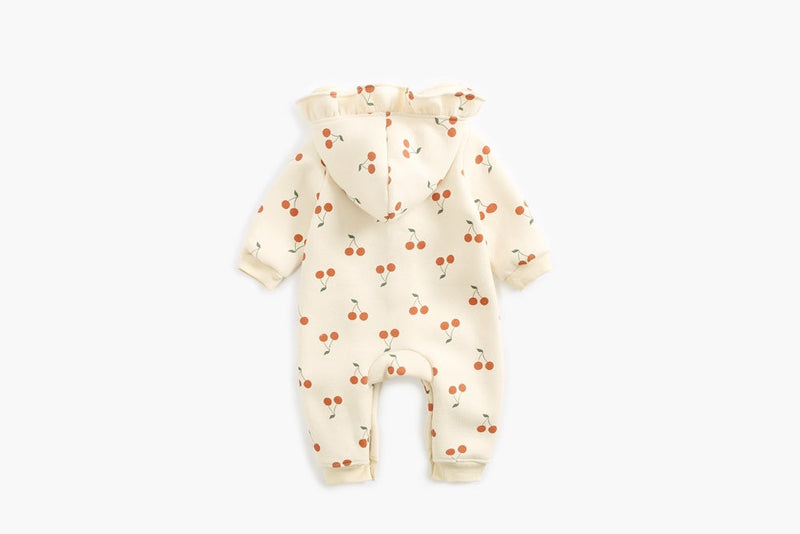 Baby Girl Allover Cherry Print Ruffle Design Single Breasted Romper