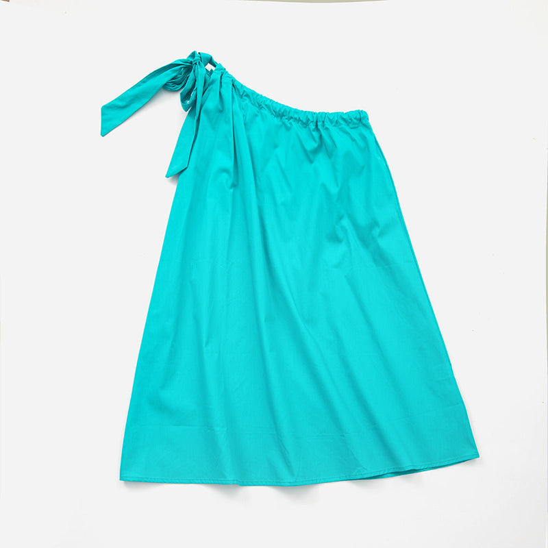 Girl Solid Color Single Shoulder Sling Design Vacation Dress