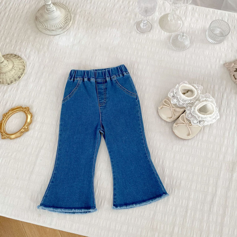 Autumn New Arrival Modern Casual Baby Kids Girls Blue Denim Flared Jeans