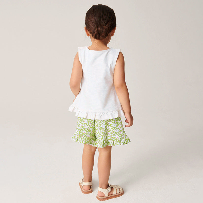 Summer Baby Kids Girls Floral Vest And Shorts Clothing Set