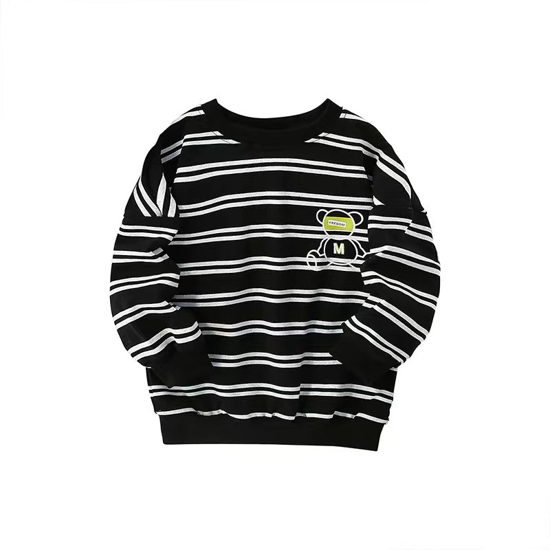 Baby Boy Striped Pattern Cartoon Print Design Pullover Quality Hoodie Outfit