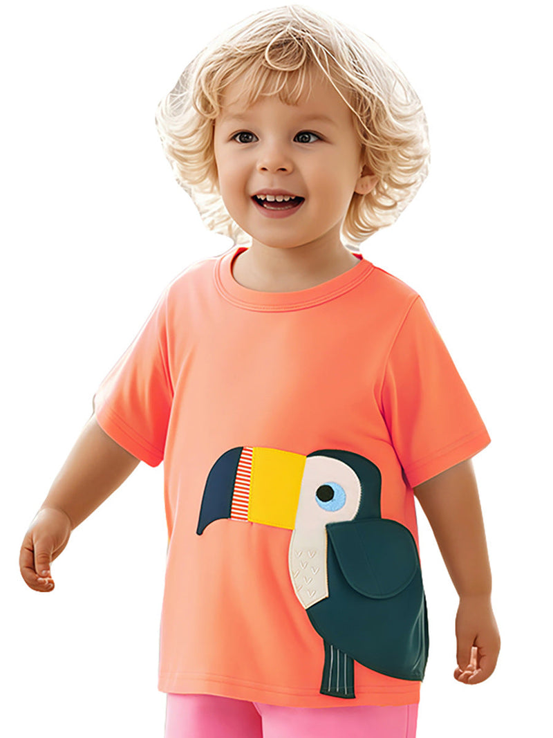 Kids’ Birds Cartoon Pattern Short Sleeves T-shirt in European and American Style for Summer