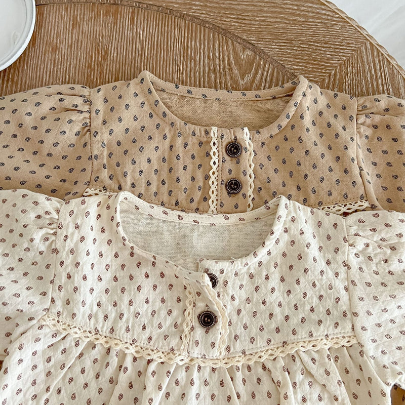 Baby Polka Dot Pattern Long Sleeve Lace Design Onesies