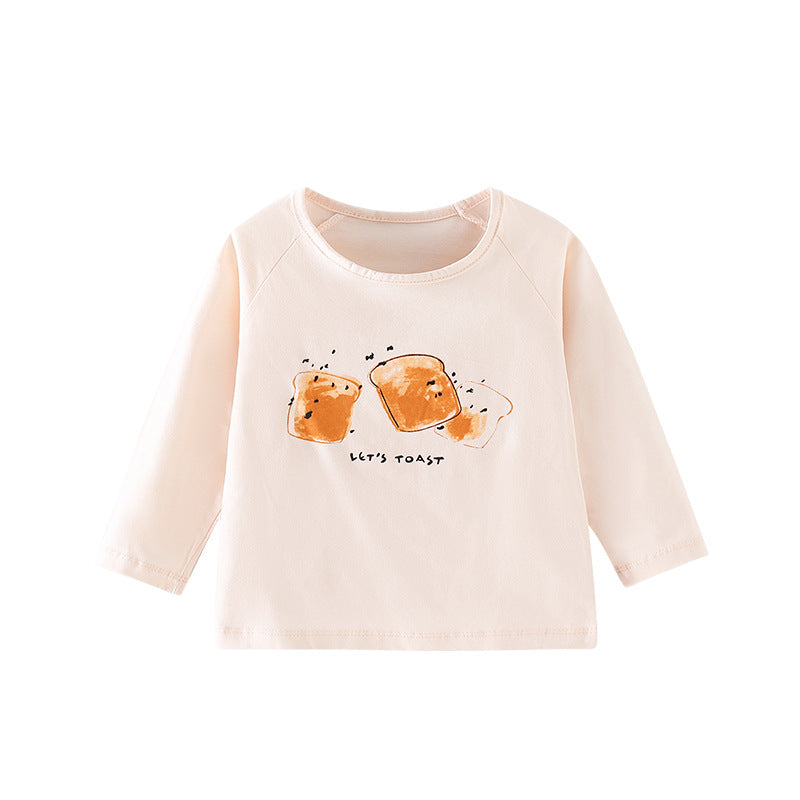 Baby Boy And Girl Bread Pattern Soft Cotton O-Neck Shirt