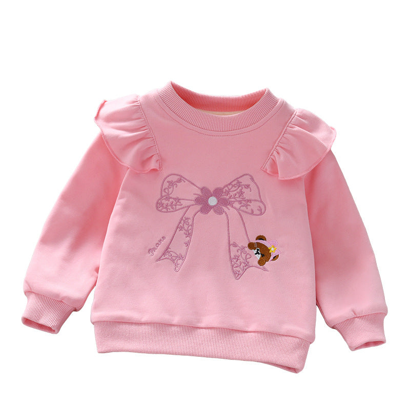 Baby Girl Embroidered Pattern Ruffle Design Fleece Thickened Hoodies