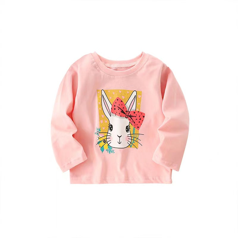 Baby Girl Cute Bunny Print Pattern Fashion Pullover Long Sleeve Hoodies