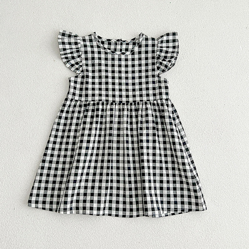 Kids Girls Plaid Short Sleeves Princess Dress