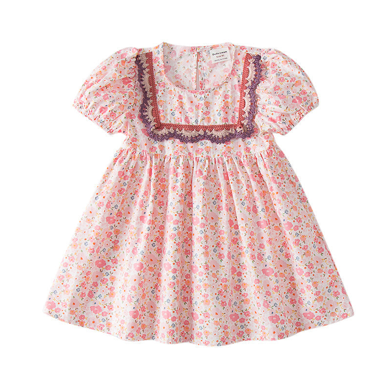 Baby Girl Solid Color Embroidered Design Doll-Neck Dress