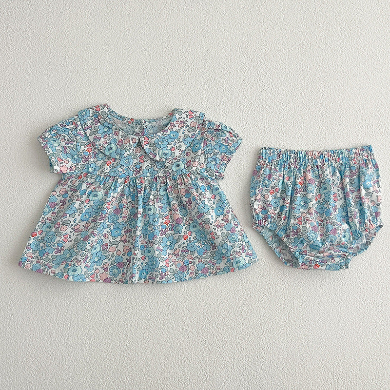 Summer Baby Kids Girls Floral Print Short Sleeves Top And Bloomers