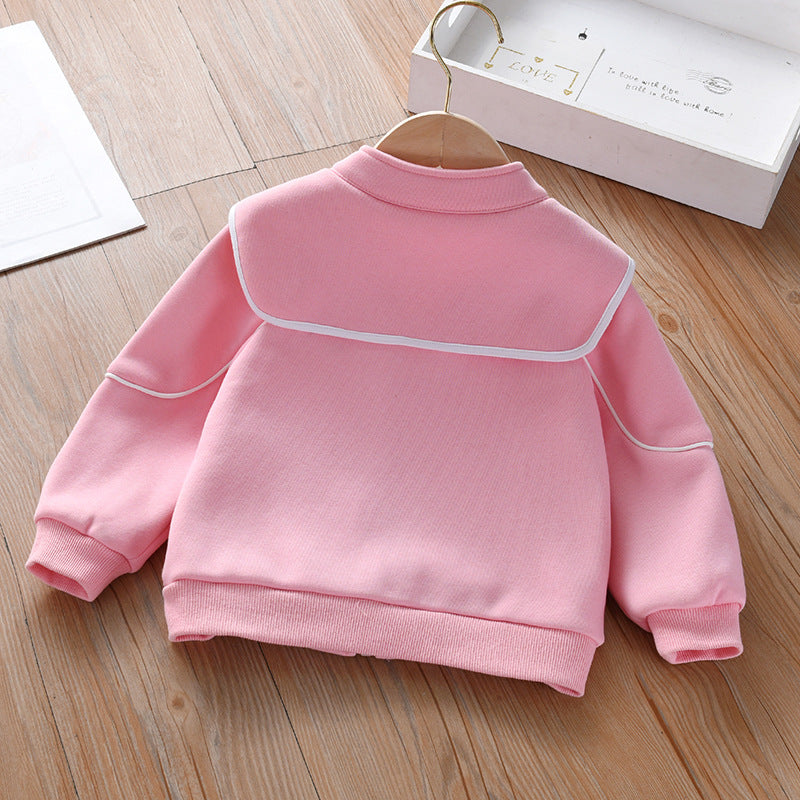 Baby Girl Embroidered Lapel Design Solid Color Quality Coat