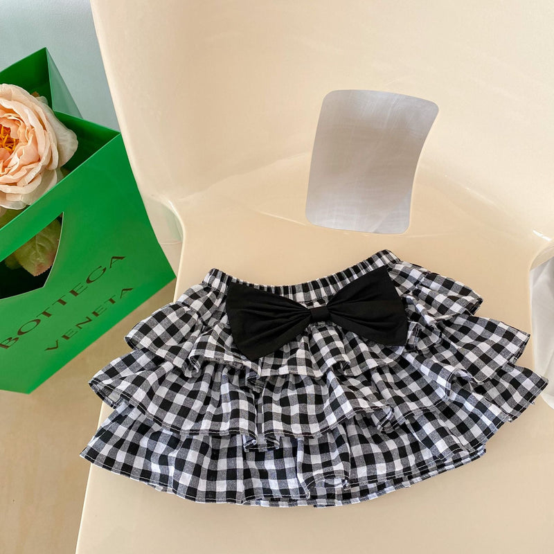 Baby Girl Solid Blouses Plaid Pattern Princess Skirt Sets