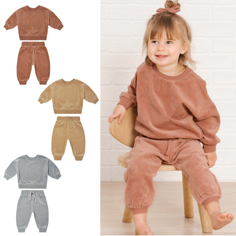 Baby 1pcs Solid Color Soft Cotton Hoodie Combo Trousers Autumn Outfit Sets