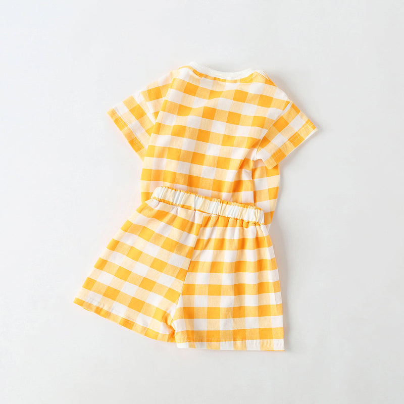 Baby 1pcs Plaid & Heart Pattern Tee Combo Shorts Simply Style Sets