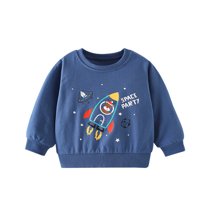 Baby Boy Cartoon Planet Pattern Round Collar Cotton Hoodie