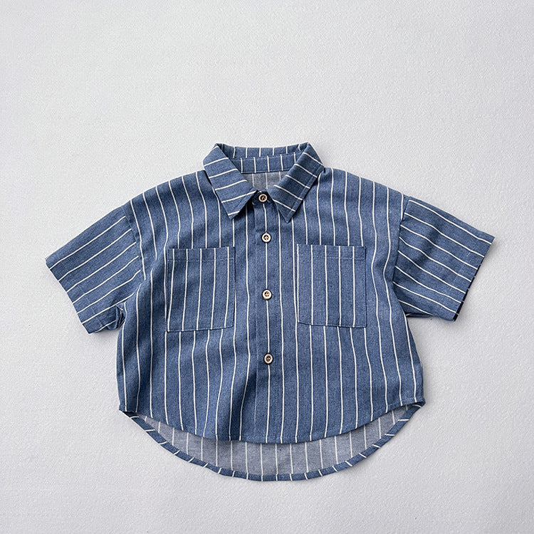 Baby Unisex Striped Pattern Single Breasted Summer Shirt