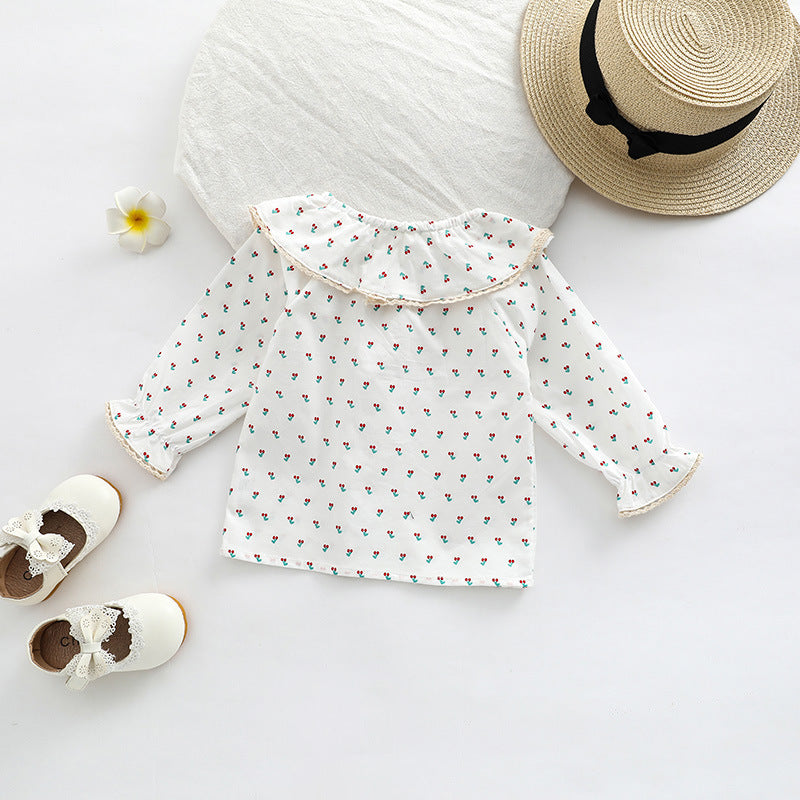 Baby Floral Pattern Ruffle Collar Design Long Sleeve Shirt