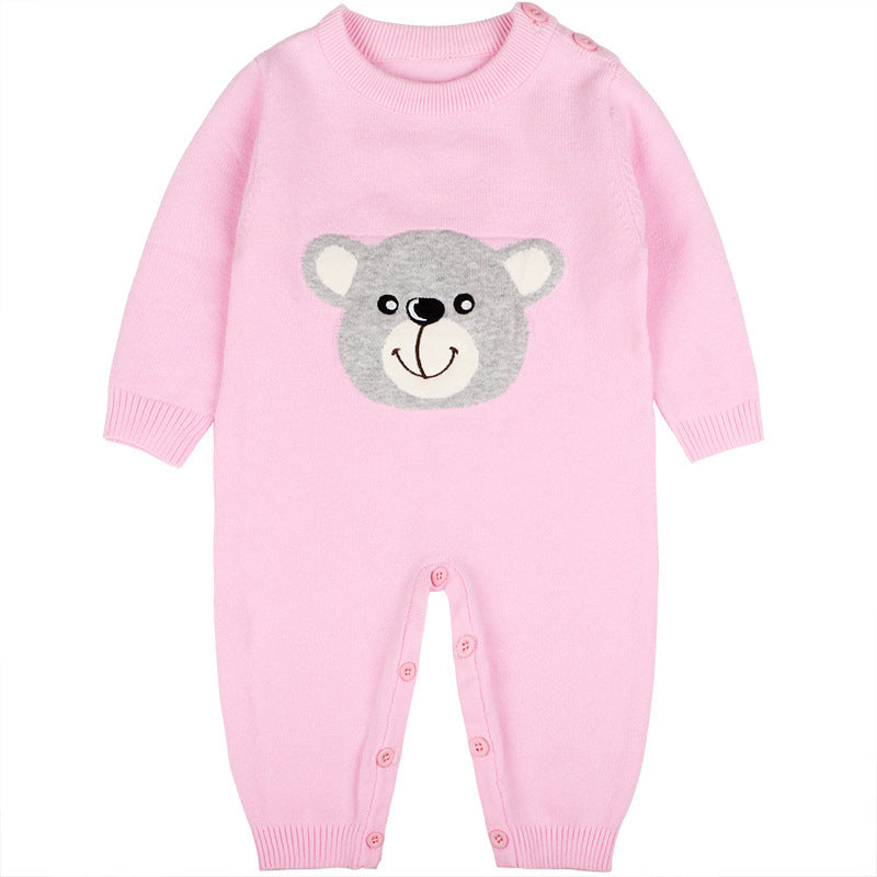 Baby Girl Cartoon Bear Graphic Long Sleeves Knit Thermal Jumpsuit