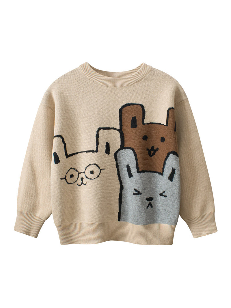 Baby Girls Kids Cute Animals Pattern Crew Neck Long Sleeves Knit Pullover