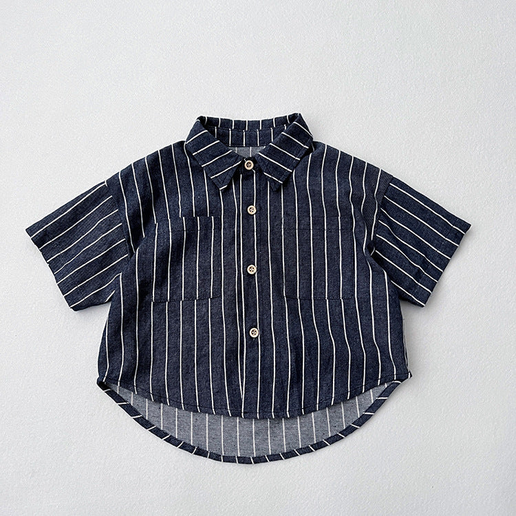 Baby Unisex Striped Pattern Single Breasted Summer Shirt