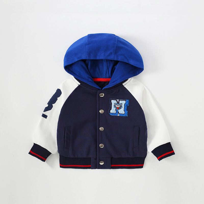 Baby Boy Embroidered Pattern Colorblock Design Cool Coat