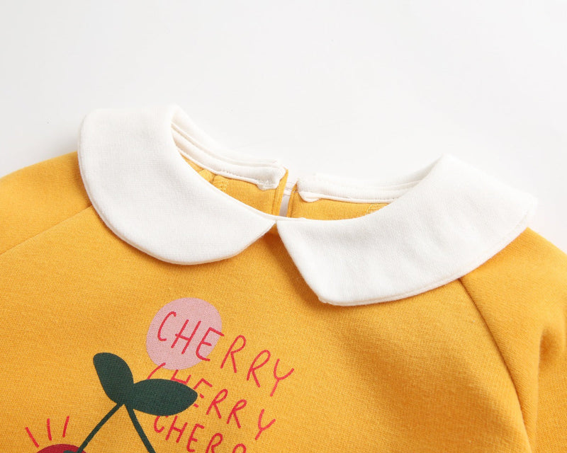 Baby Girl 1pcs Cherry & Slogan Pattern Doll Neck Longsleeve Onesies