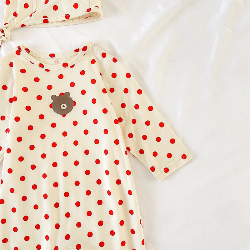 Baby Dot And Bear Pattern Long Sleeve Soft Cotton Jumpsuit