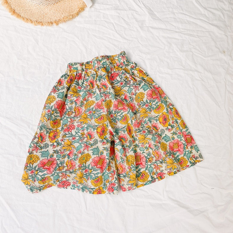 Baby Girl Floral Print Pattern Wide Leg Pants In Spring & Summer