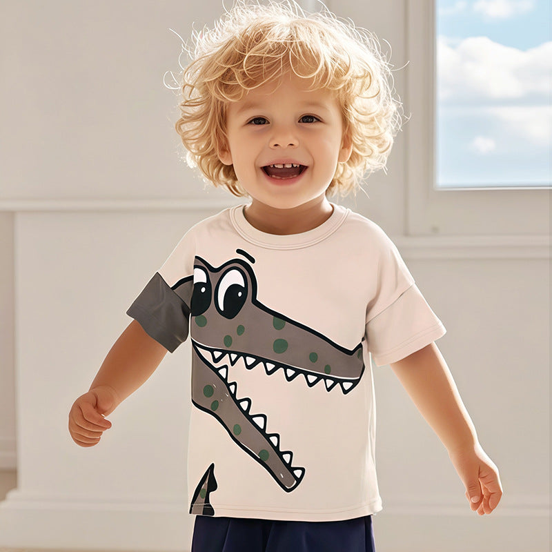 Kids’ Animals Cartoon Pattern Short Sleeves T-shirt in European and American Style for Summer