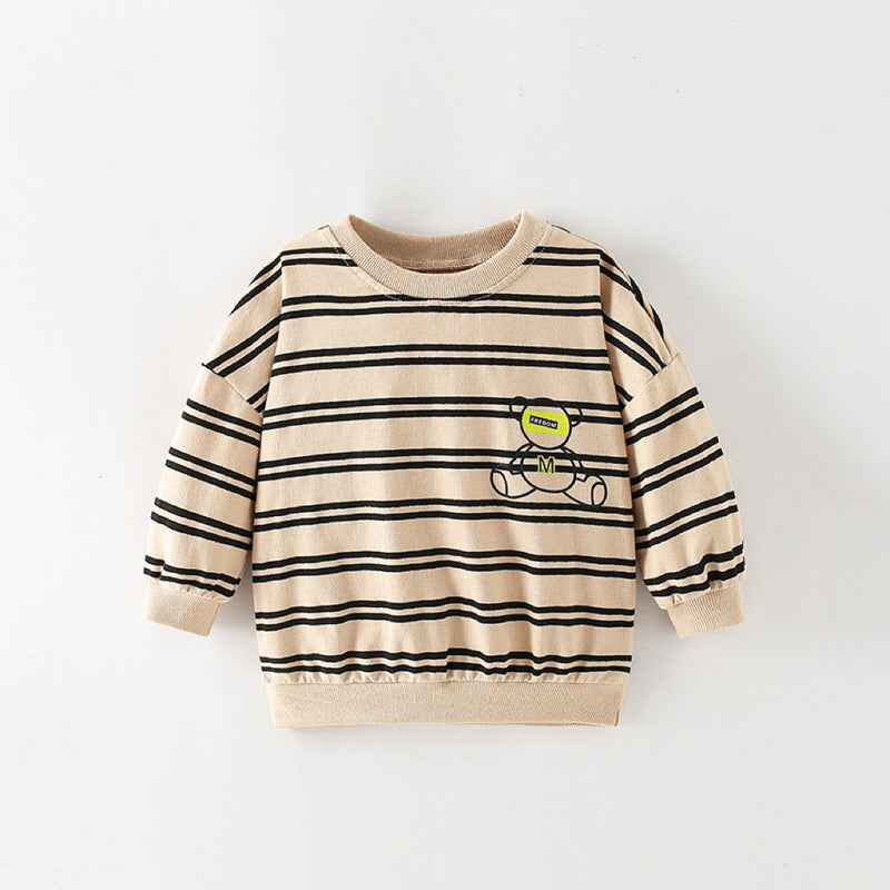 Baby Boy Striped And Bear Pattern Pullover Quality Hoodies