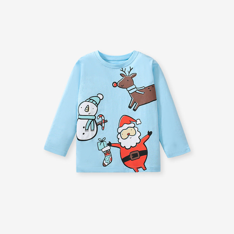 Arrival Autumn Kids’ Christmas Cartoon Santa Claus Pattern Long Sleeves T-Shirt In European And American Style For Summer