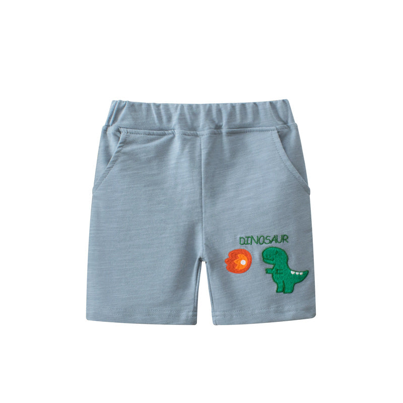 Dinosaur Pattern Solid Color Summer Shorts