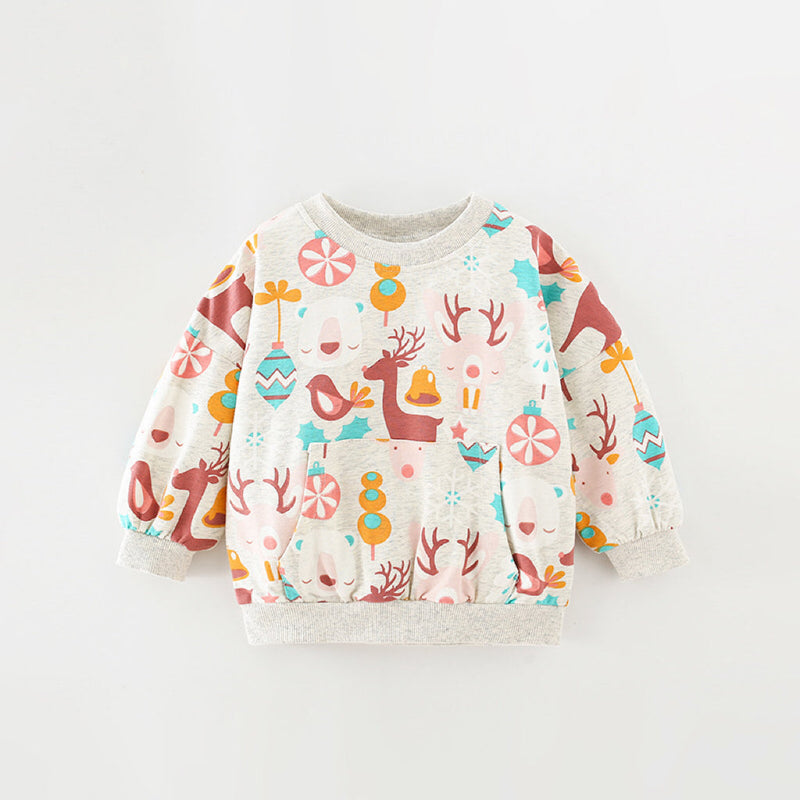 Baby Girl Deer Print Pattern O-Neck Fashion Hoodie