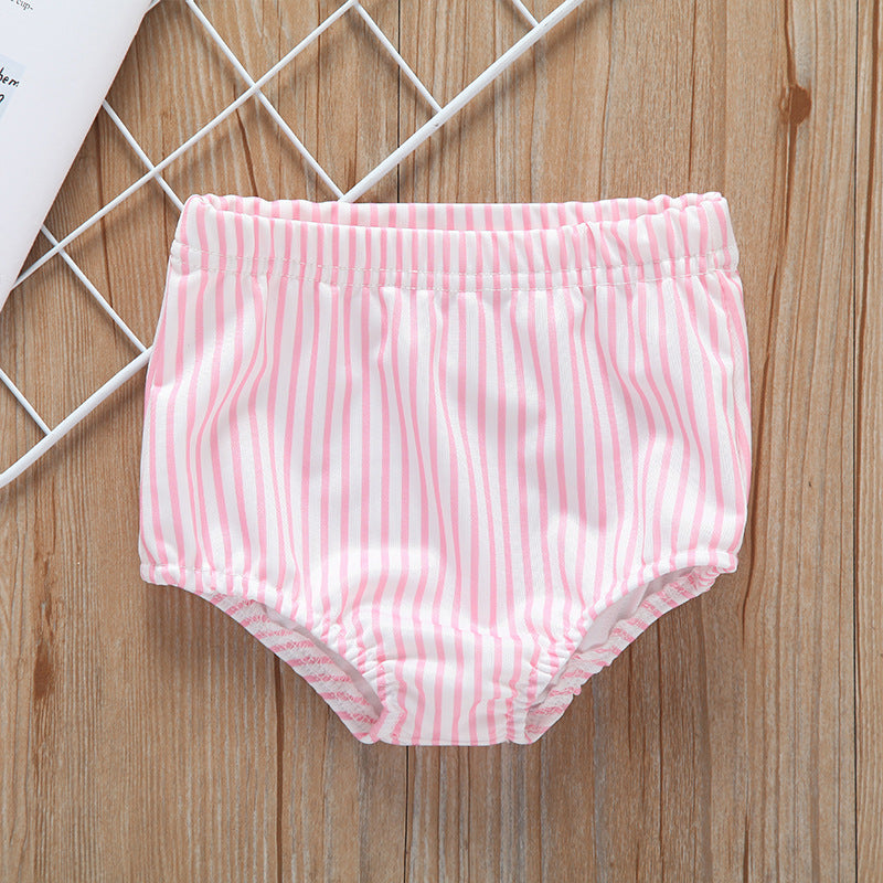 Baby Girl Striped Graphic Ruffle Tops Combo Shorts 1-Pieces Swimsuit