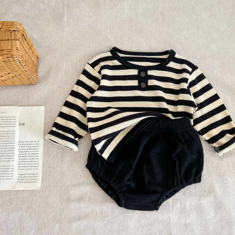 Baby Striped Pattern Long Sleeve Tops & Triangle Shorts 1 Pieces Sets